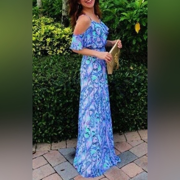 Lilly Pulitzer Zadie Cold Shoulder Maxi Dress, Coastal Blue, Tails of the Sea M - Picture 13 of 13